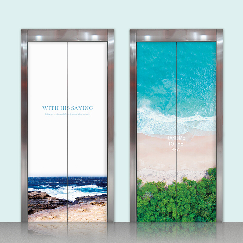 小清新唯美风景电梯门贴纸自粘墙贴个性防水电梯门装饰画现代简约图片