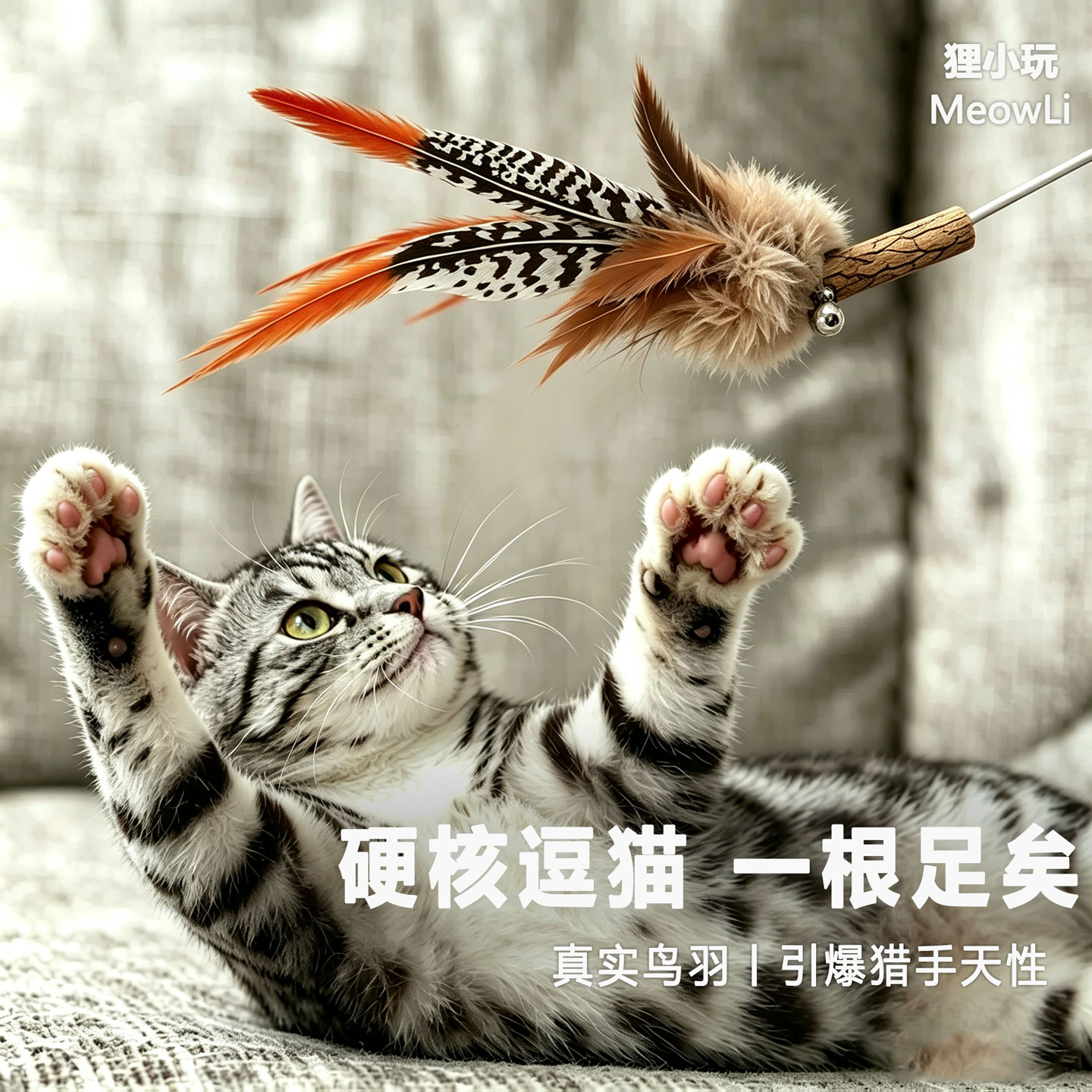 木天蓼鸵鸟毛耐咬可换头逗猫棒图片