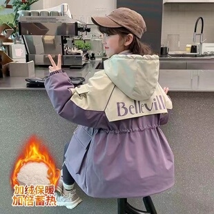 女童外套秋冬加绒加厚夹棉网红炸街2025新款洋气羽绒棉棉服冲锋衣