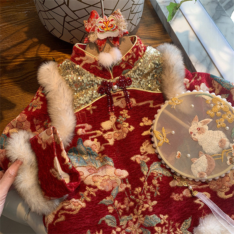 女童拜年服2025新款冬季装唐装周岁礼服小童女宝宝过年旗袍汉服裙,童装/婴儿装/亲子装,汉服,淘宝优惠券,粉丝福利购,淘宝优惠卷