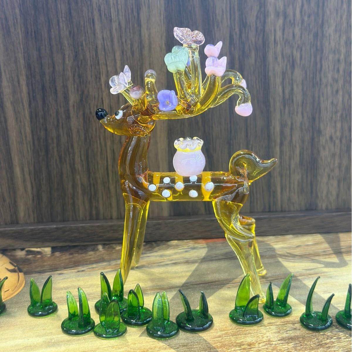 淄博琉璃大观园梅花鹿灯工琉璃家居摆件旅游纪念品手工艺品