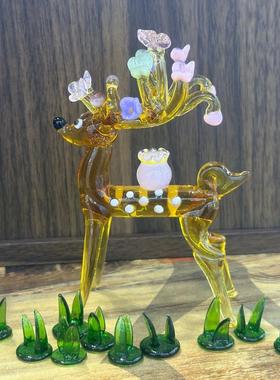 淄博琉璃大观园梅花鹿灯工琉璃家居摆件旅游纪念品手工艺品