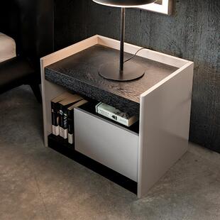 QH2043意式极简床头柜进口烤漆卧室2023新款斗柜网红小户型床边柜