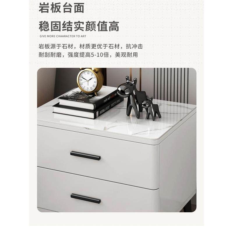 储物柜高端卧室床头柜实木烤现代床边柜整装极简漆岩板简约轻奢全