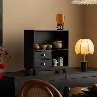 中式实木桌面多宝阁收纳盒茶杯置物博古架茶具挂墙黑胡桃木展示柜