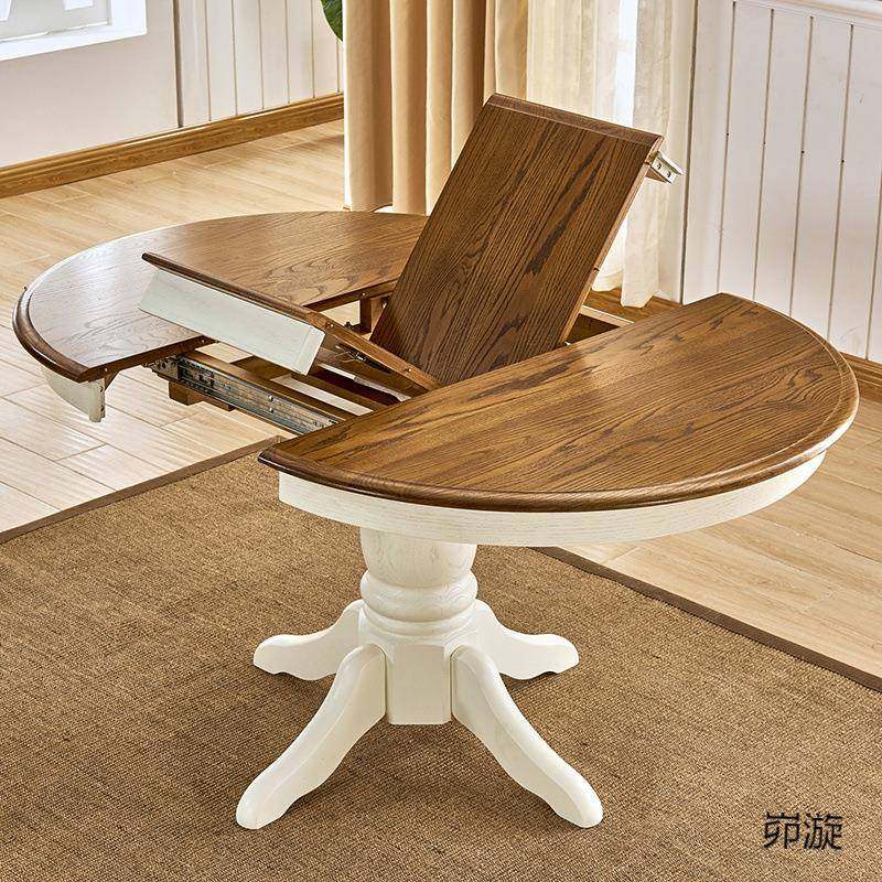 实木圆桌餐桌椅可伸缩折叠圆形美式可变圆桌地中海餐桌家用小户
