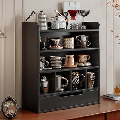 桌面杯架置物架实木书架新中式收纳柜桌上多层防尘小型茶具展示架