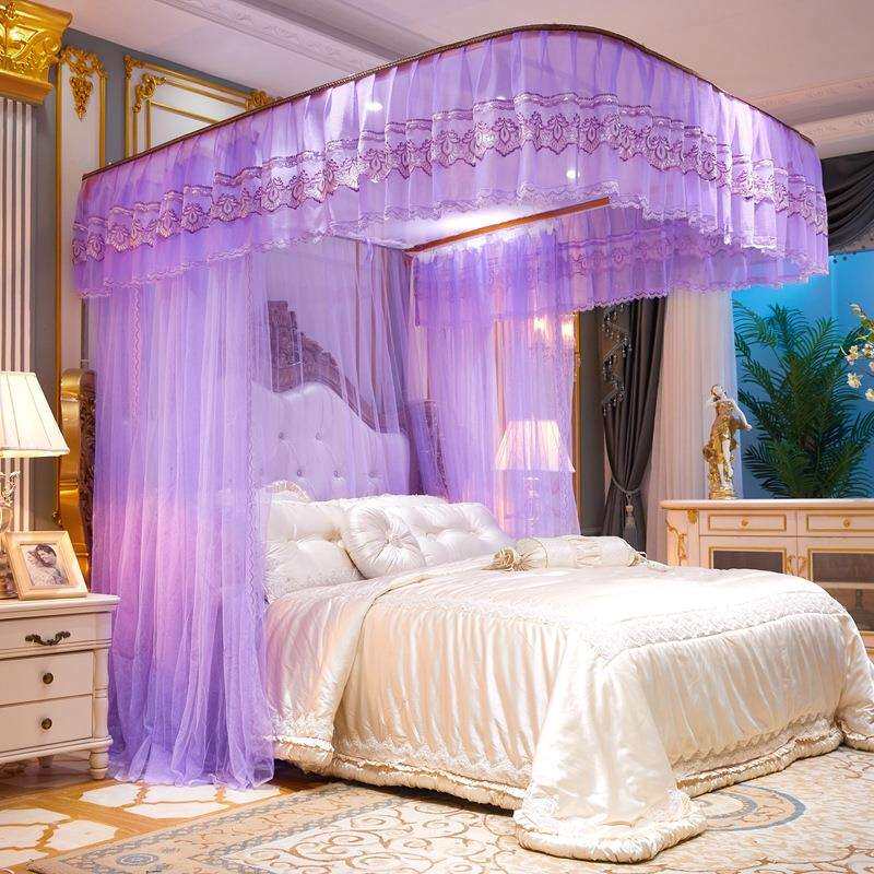 CB@导轨蚊帐宫廷u型轨道三开门家用双人不打墙落地双层2米1.8m