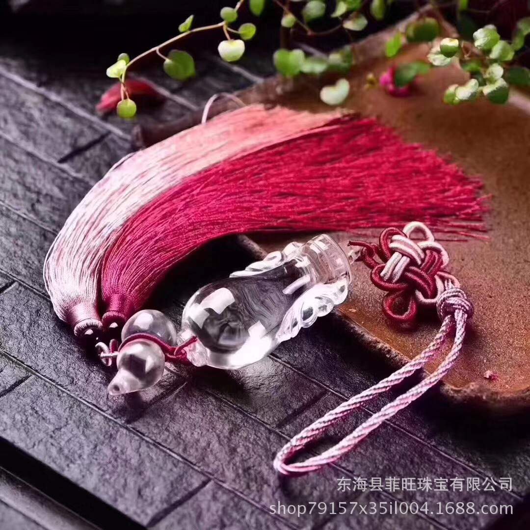 天然白水晶车挂 雕刻宝瓶水晶葫芦 汽车挂饰本命年手编织