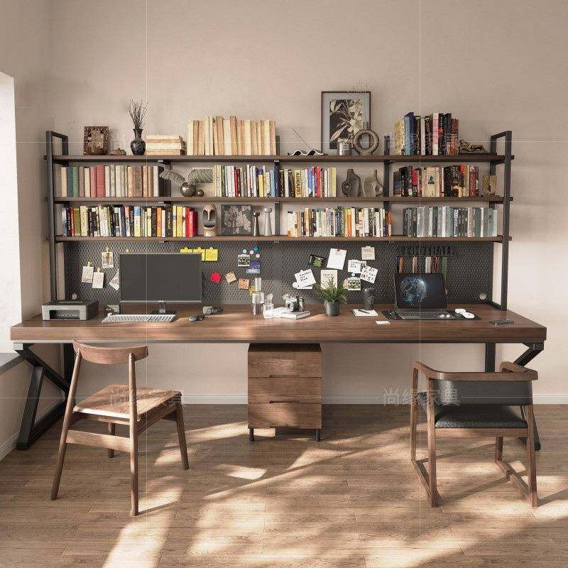 loft实木双人书桌书架一体家用长条桌子工作台书房靠墙学习电脑桌,特色手工艺,其他特色工艺品,淘宝优惠券,粉丝福利购,淘宝优惠卷
