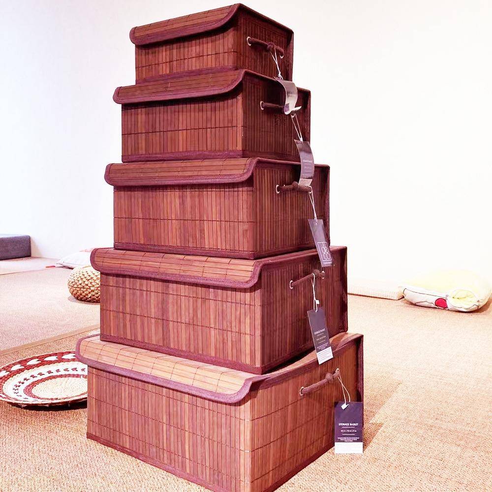 竹编收纳篮手工编织收纳筐桌面书籍整理筐方形收纳盒五件套