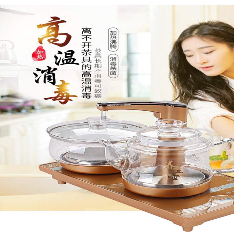 全自动抽上水养生玻璃壶快速电茶炉四合一电磁炉茶盘茶具配件套装