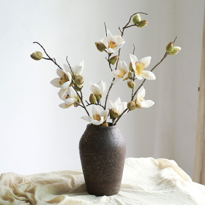 夏梵木棉花假花中式高枝客厅摆件仿真花茶几装饰花卉高档干花摆设