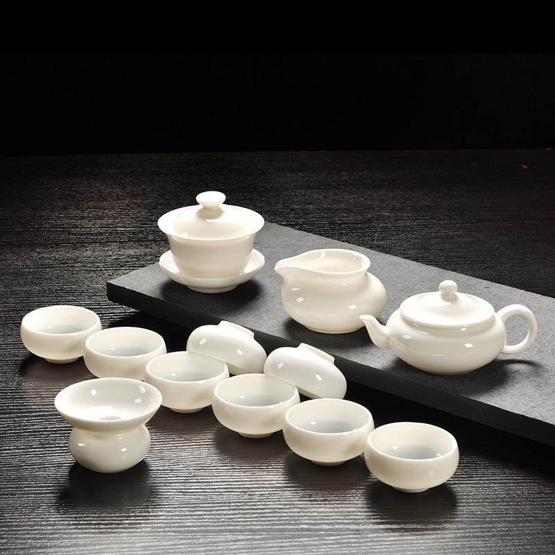 唐月窑羊脂玉瓷茶具陶瓷德话白瓷创意茶壶盖碗茶杯茶具套组