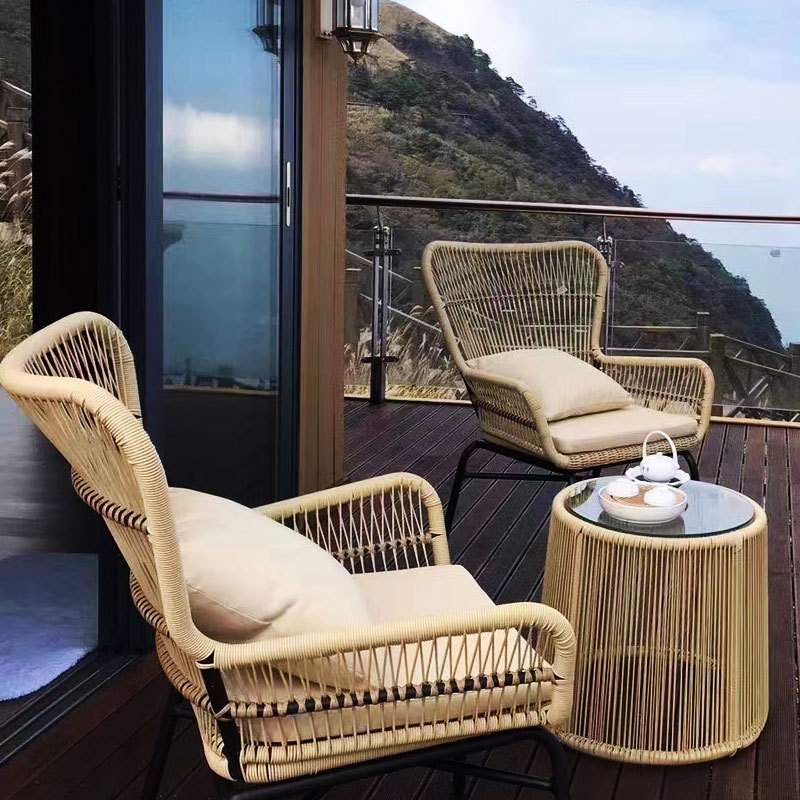 现代简约户外桌椅组合藤椅阳台休闲椅家用露天PE藤编桌椅户外家具