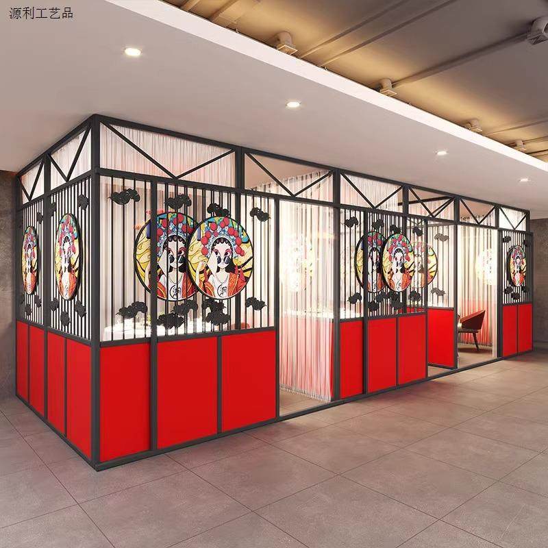 餐厅卡座隔断包间屏风火锅店烧烤店茶楼饭店包厢铁艺可推拉门隔断