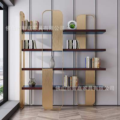 轻奢书架现代客厅落地展示架简约不锈钢博古架整墙意式创意置物架