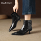 达芙妮黑色尖头短靴2026冬季 切尔西靴子 高跟鞋 新款 加绒瘦瘦靴法式