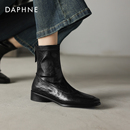达芙妮方头小短靴女2025新款秋冬季加绒美拉德瘦瘦靴子平底马丁靴