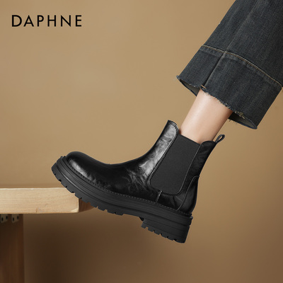 达芙妮黑色切尔西靴秋冬新款