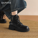 达芙妮厚底马丁靴女款2025新款秋冬季英伦风机车骑士靴子黑色短靴