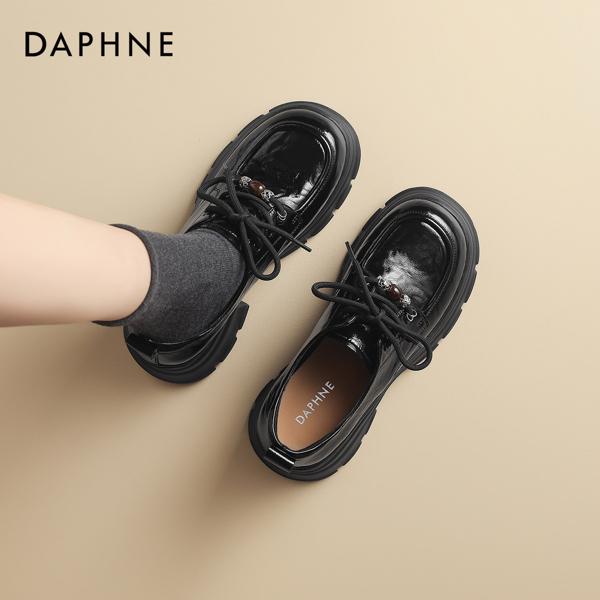 达芙妮黑色厚底乐福鞋女2026新款春季增高女鞋英伦小皮鞋高跟单鞋,女鞋,乐福鞋（豆豆鞋）,淘宝优惠券,粉丝福利购,淘宝优惠卷