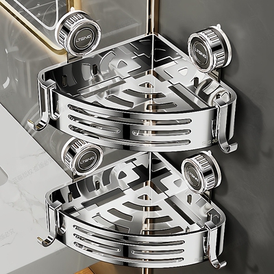 304不锈钢吸盘浴室角架卫生间免打孔挂墙式三角篮收纳置物整理架