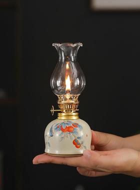 陶瓷长明灯茶室摆件家用手工创意酒吧佛供酥油灯露营氛围灯装饰品