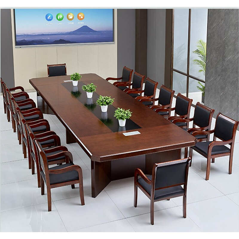会议室桌子大型会议桌长桌椅组合实木皮简约现代多人开会洽谈桌 商业/办公家具 会议桌 原图主图