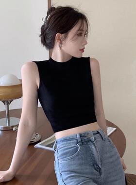 黑色纯身棉心女225夏季新款泰式修显瘦短款背露L37087F脐半高领无