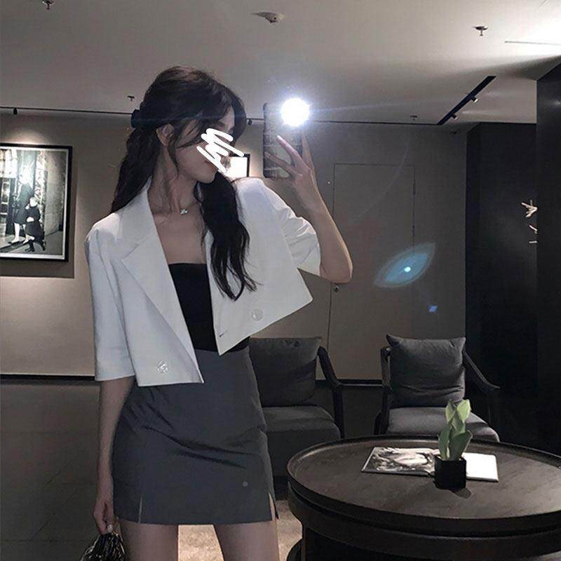 开20包26夏A4551季新半身裙女高腰a字显瘦侧叉大码臀款裙复古黑色