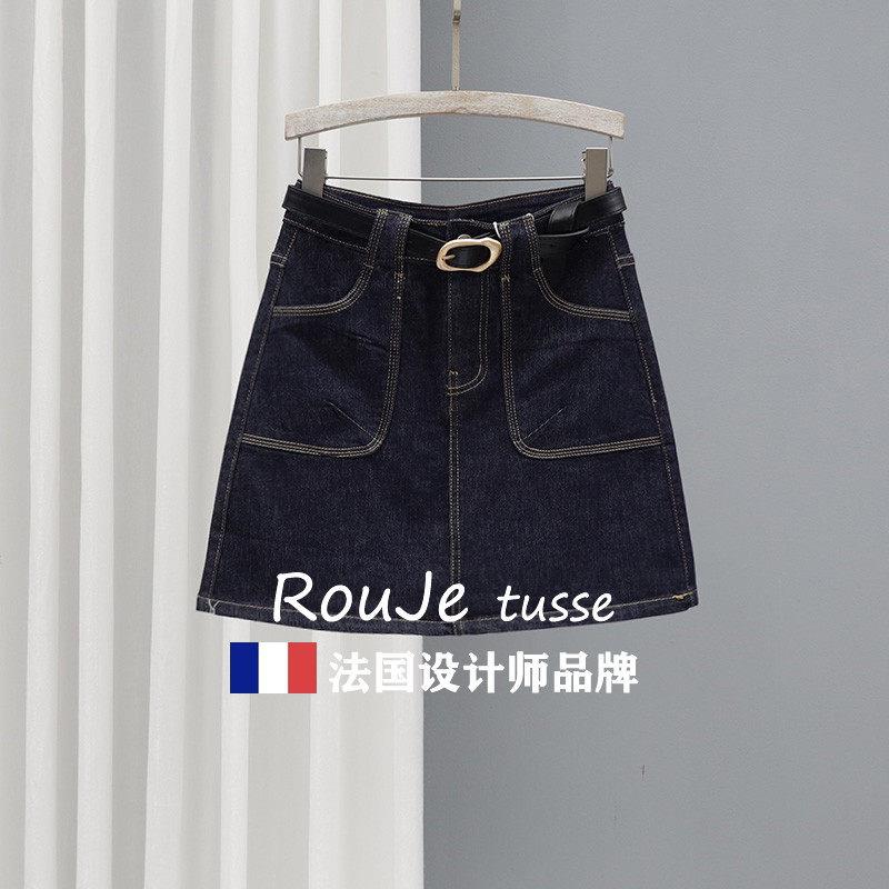 国Rouj tsse法浅蓝色秋季u高腰e牛仔78689079短裙女宽松显瘦防走