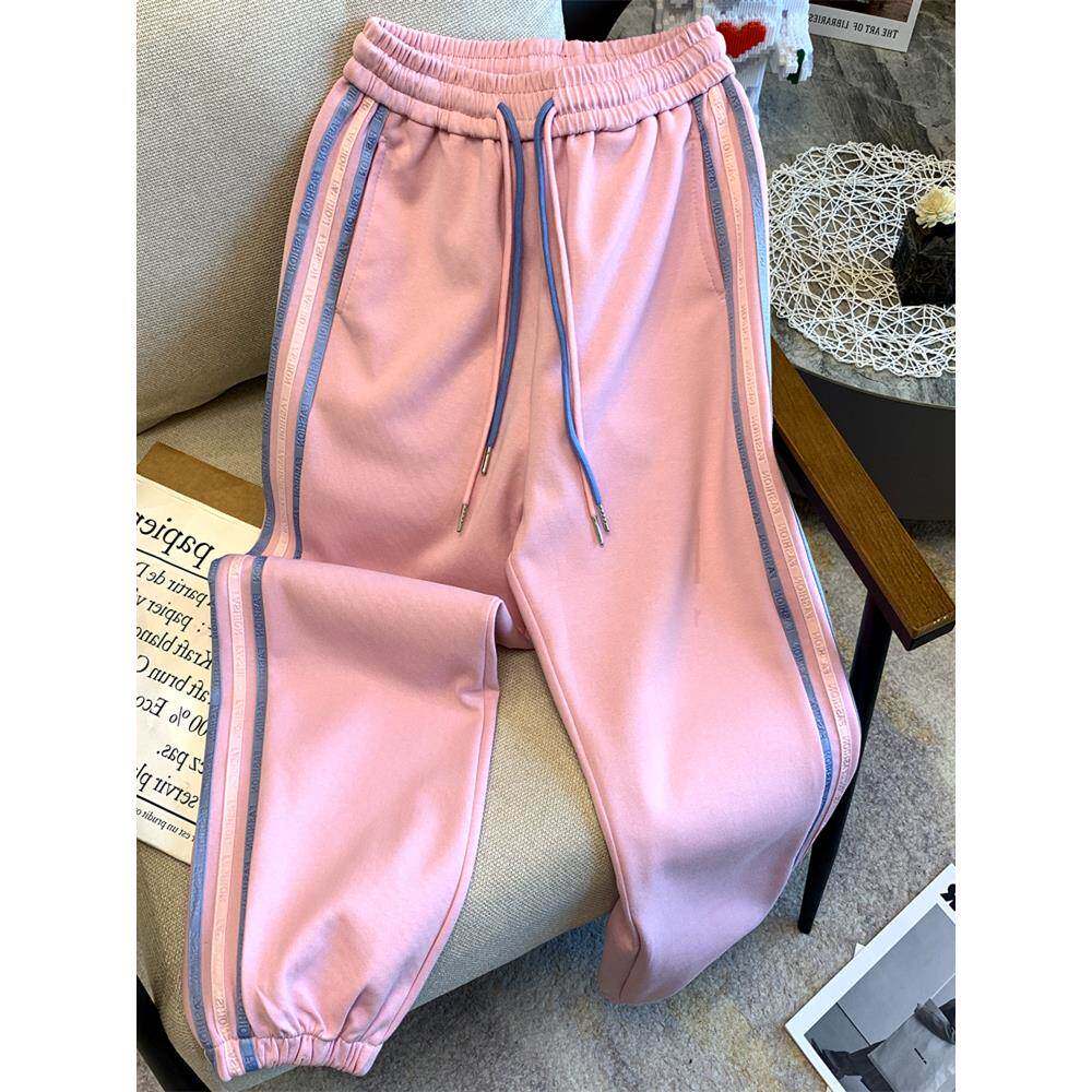 运动裤女夏季薄款2024年新款宽松束脚条纹阔腿卫裤小个子休闲裤子