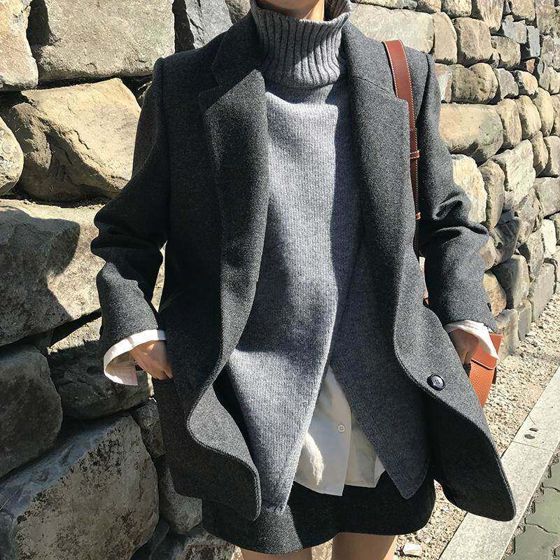 上20c24春秋新款CDT韩国chi羊毛呢小西装套女短款休闲西服秋冬外