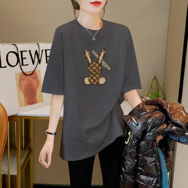 欧2白色短袖T恤女02夏大版宽松中长版5下衣失踪遮屁股236-23-1纯