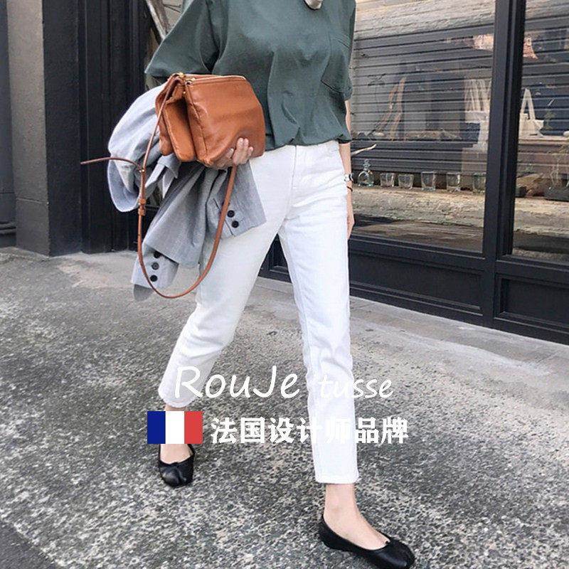 白色烟管裤女202分6筒夏季新款瘦牛仔裤显高腰小个a1048069子八九
