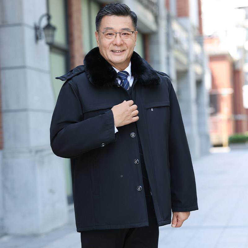 罗蒙冬棉季体皮毛一体中老年人袄男士皮毛一服羊皮尼克服加绒厚东