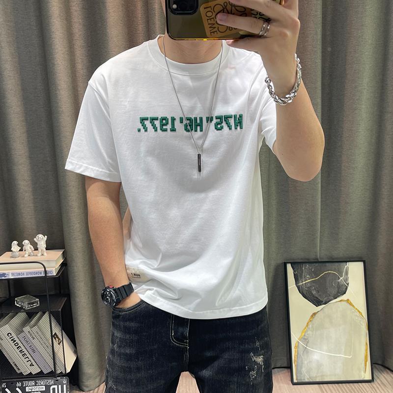 潮牌士BXZ新短袖T恤夏季字母印花纯棉半袖T恤衫高端男装款衣服男