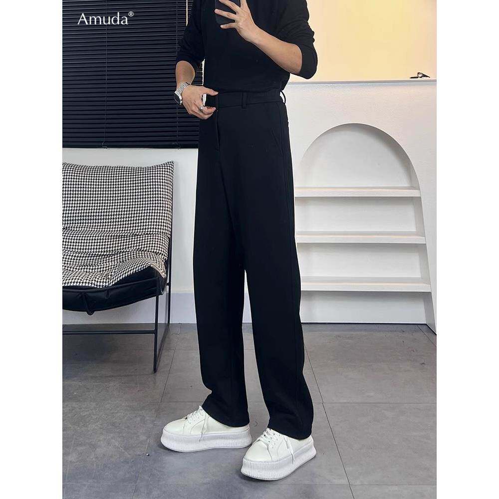 高端黑色直筒休闲裤男士夏季2024新款高级感男裤垂感西裤男款春秋