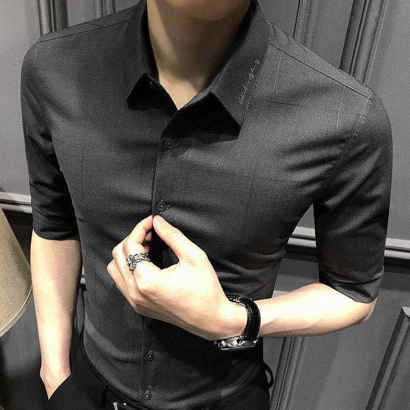 版五港风夏季20CS-610325新款衬衫男短袖休闲韩身七分男装分袖衬