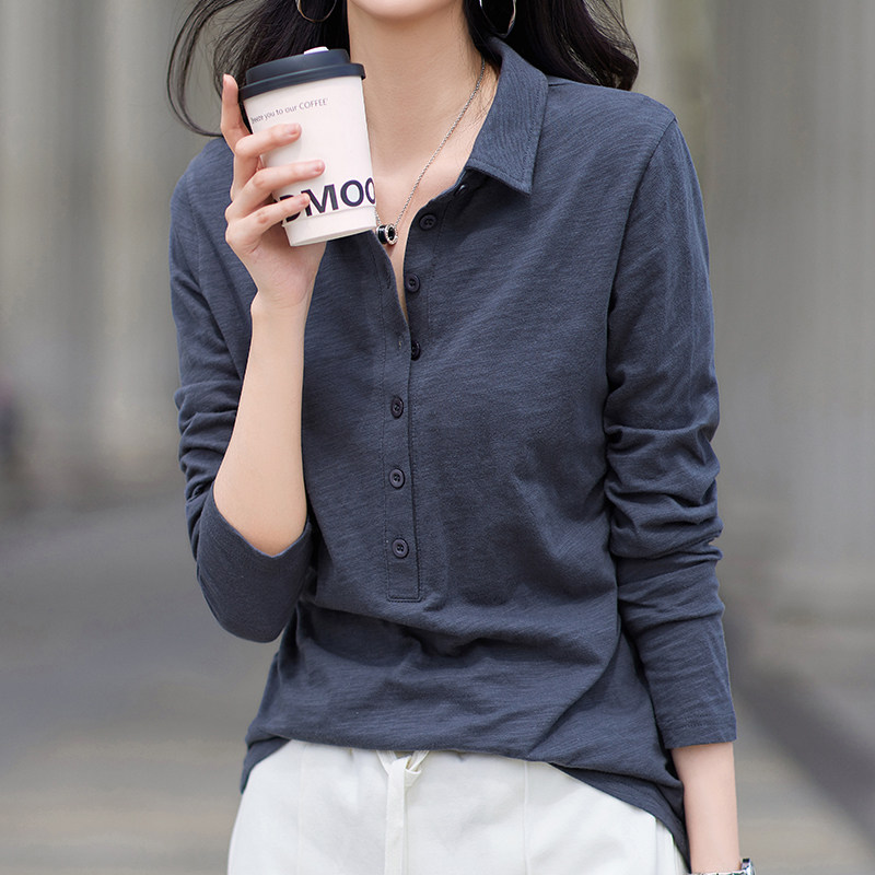 POLO领长袖t恤女秋季2025新款宽松翻领打底衫正肩女装内搭上衣潮