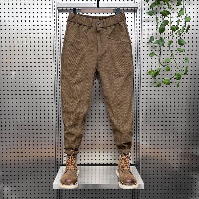 Home Daily 时髦感爆表~佰搭不出错!春夏拼接条绒休闲运动卫裤男