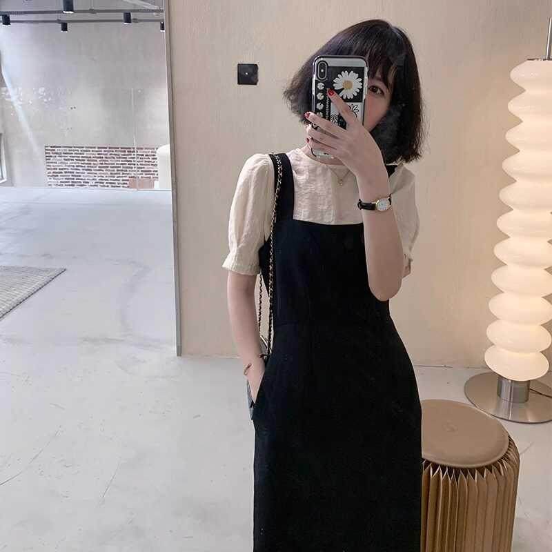 FAshi 夏季女神范茶系连衣裙轻熟风穿搭一整套梨形身材裙子两件套