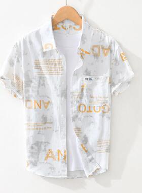 香港清新字衬母印花GJR短袖衬衫男装小夏季寸衣服流时潮尚帅气纯