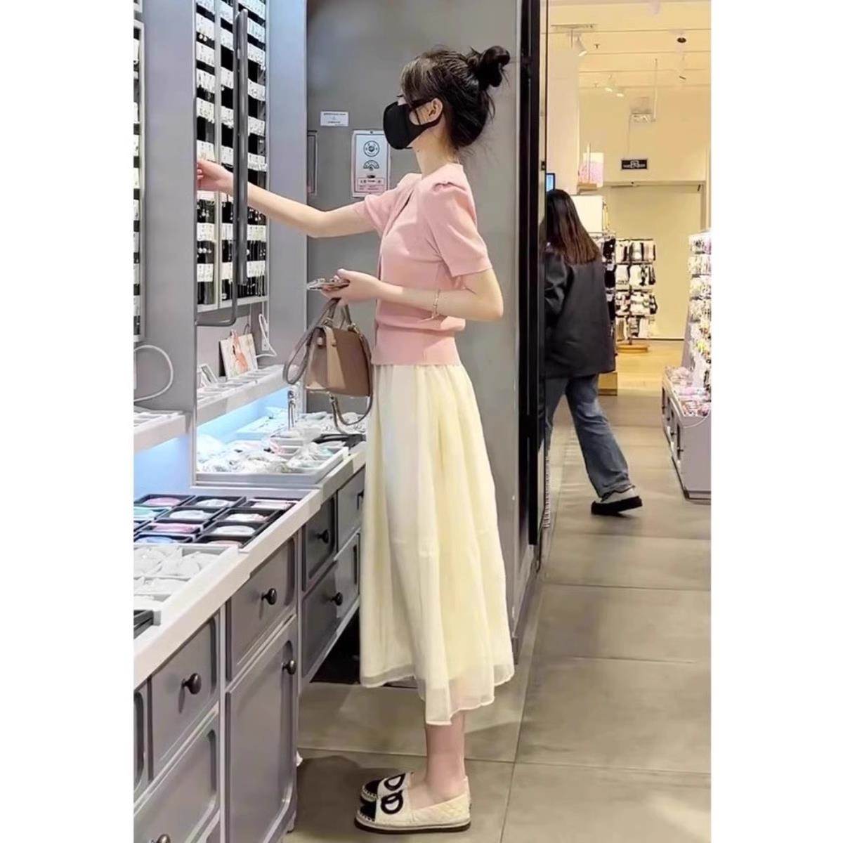 欧洲站2024夏季新款茶歇法式别致气质甜美女神小清新粉色两件套裙