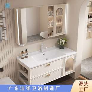 轻奢极简现代风实木侧边柜智能组合浴室柜洗漱盆卫生间洗手台 新款