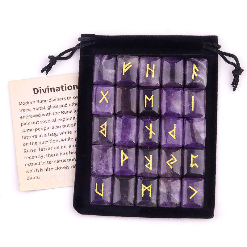 2198-卢恩符文刻字石天然紫水晶虎眼红玛瑙卢恩符文如尼文石Runes