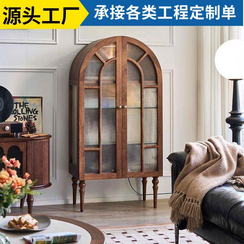 蒙马特边柜法式书柜复古风边柜客厅靠墙弧形玄关柜酒柜中古风书柜
