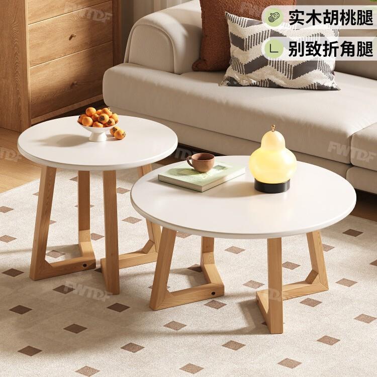 精致小圆茶几客厅家用小户型原木实木圆形白色圆桌木质矮桌子圆几