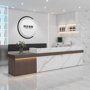 公司前台接待台简约现代酒店售楼部办公吧台桌服装店理发店收银台